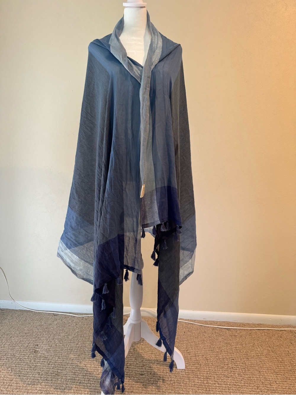 SAACHI Sheer Blue Tunic Shawl with Silver Trim